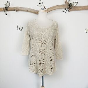 Anthropologie knitted and knotted crochet sweater